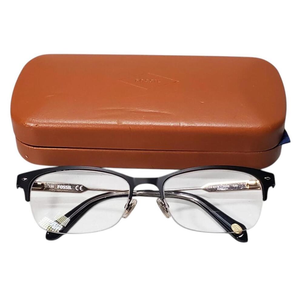 Fossil Eyeglass Frames Oval Half Rim Black/Gold/Blue  FOS 6078 0006 52-17 130